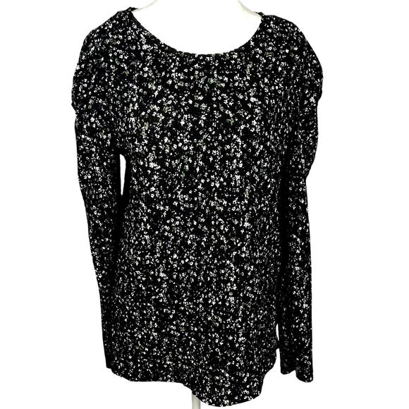 Loft Black Shirt Floral Long Sleeve Stretchy Flowy Womens Size Large - Picture 1 of 6